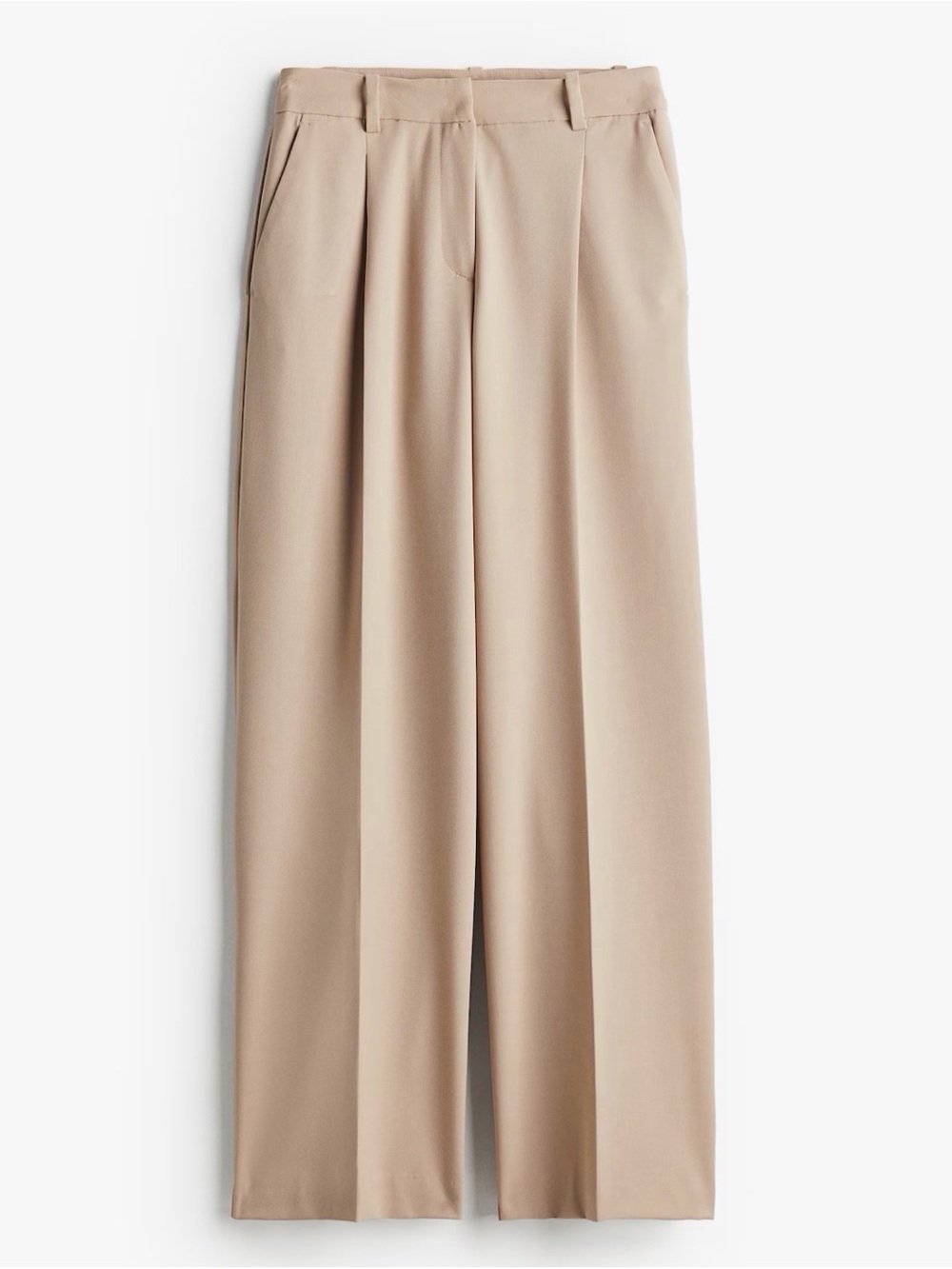H&M Wide-Leg Pleated Trousers in Light Beige